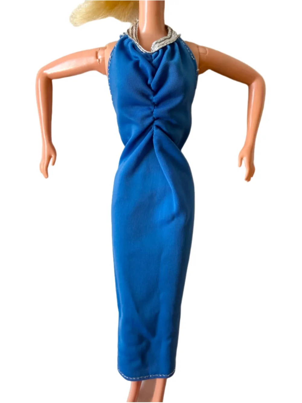 Vintage Barbie 1980s Blue Halter Dress W/Silver Halter Strap Super Star Era